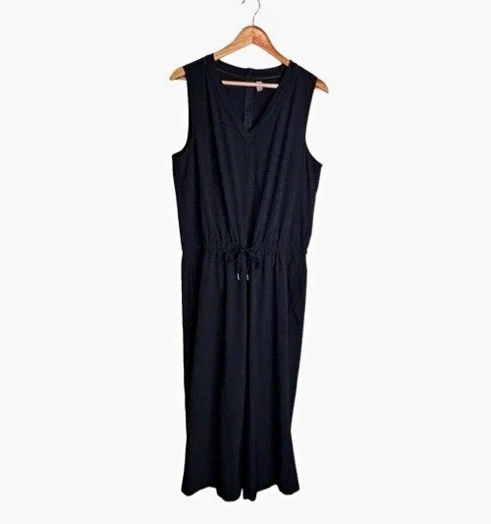Ideology Jumpsuit Black V Neck Sleeveless Pockets Drawstring 1X Wide Leg
